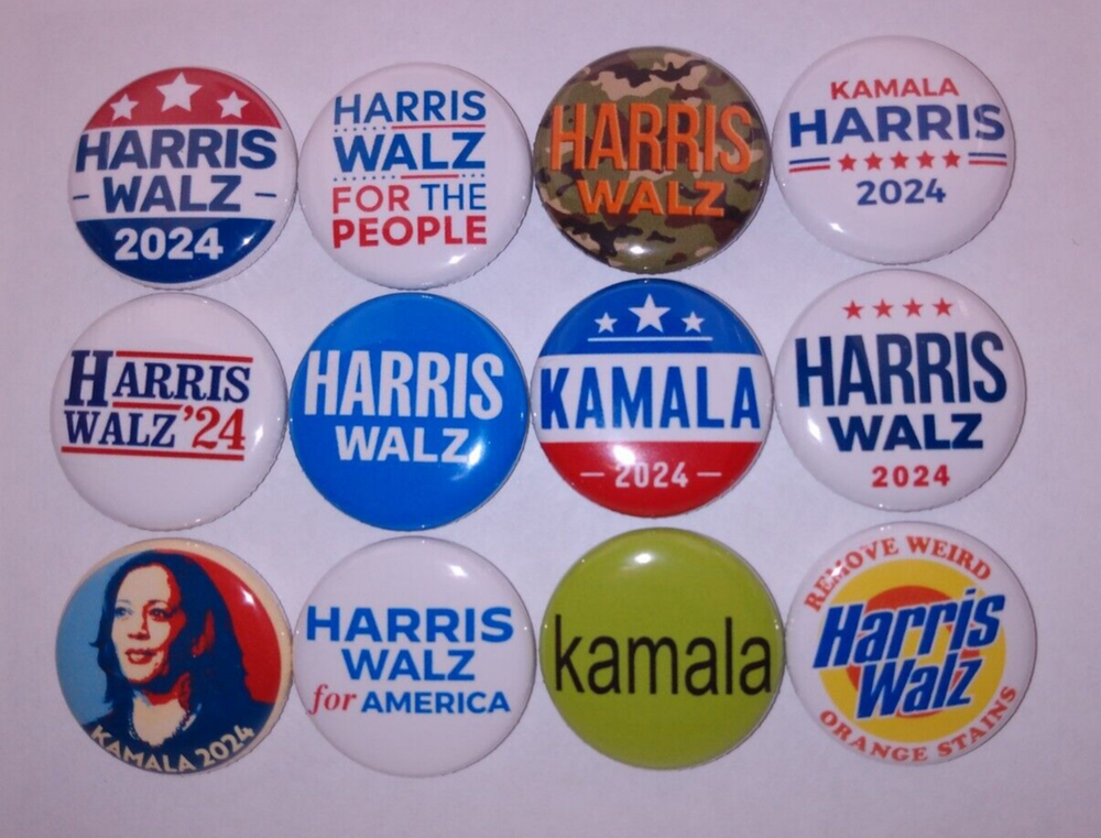 Kamala Harris 2024 election buttons pins badges Tim Walz democrat president