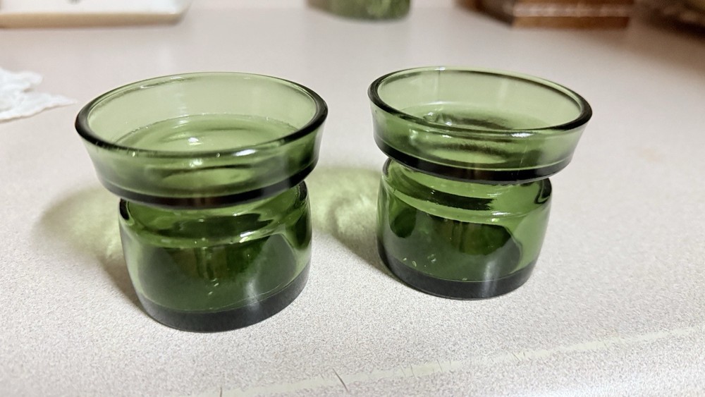 Vintage MCM DANSK Finland Green Glass Votive Candle Holders, Set Of Two
