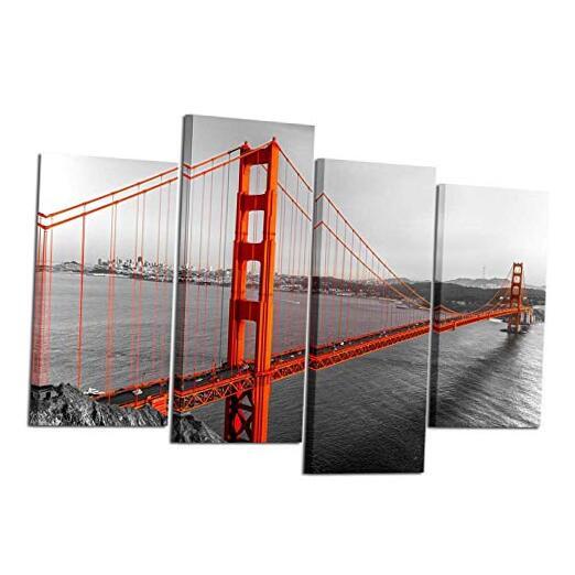 Extra Large 4 Pieces Black White and Red Canvas Prints X-Large L64xH43inch