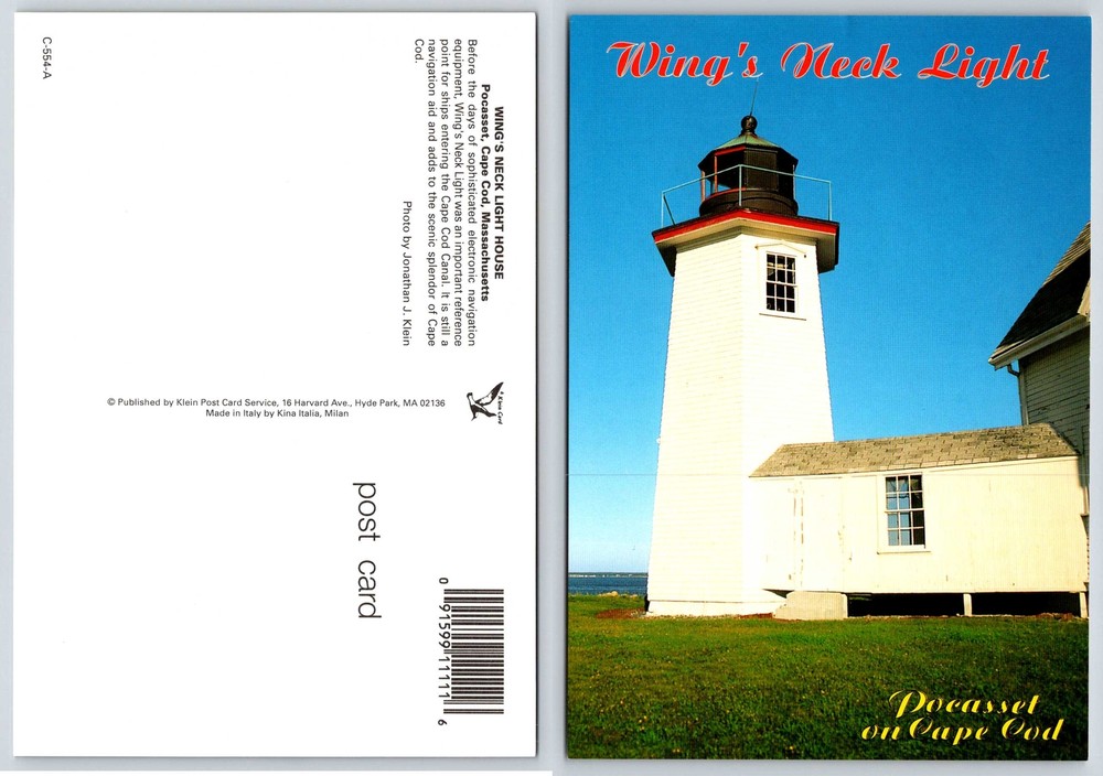Pocasset Cape Cod Massachusetts WING'S NECK LIGHTHOUSE Postcard V590