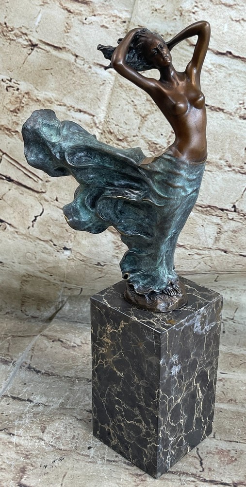 Abstract Art Noveau Bronze Metal Marble Sexual Nude Female Figure Bookend Statue-image
