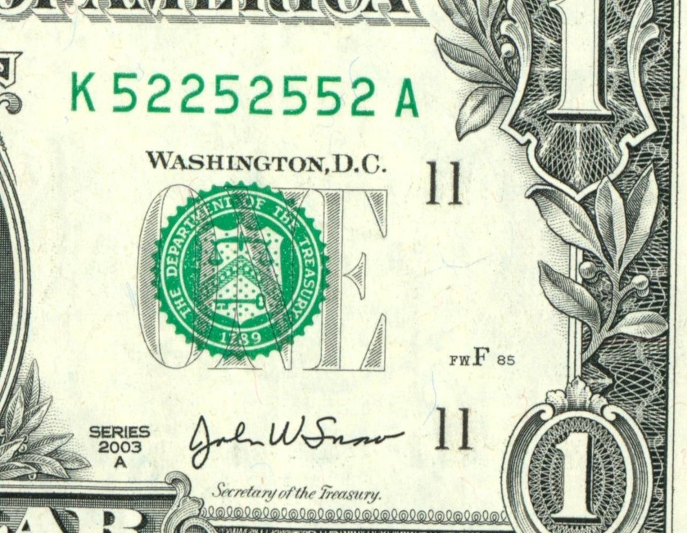 (( Binary )) $1 2003 ((52252552)) Fancy Serial # ** Paper Currency Auctions