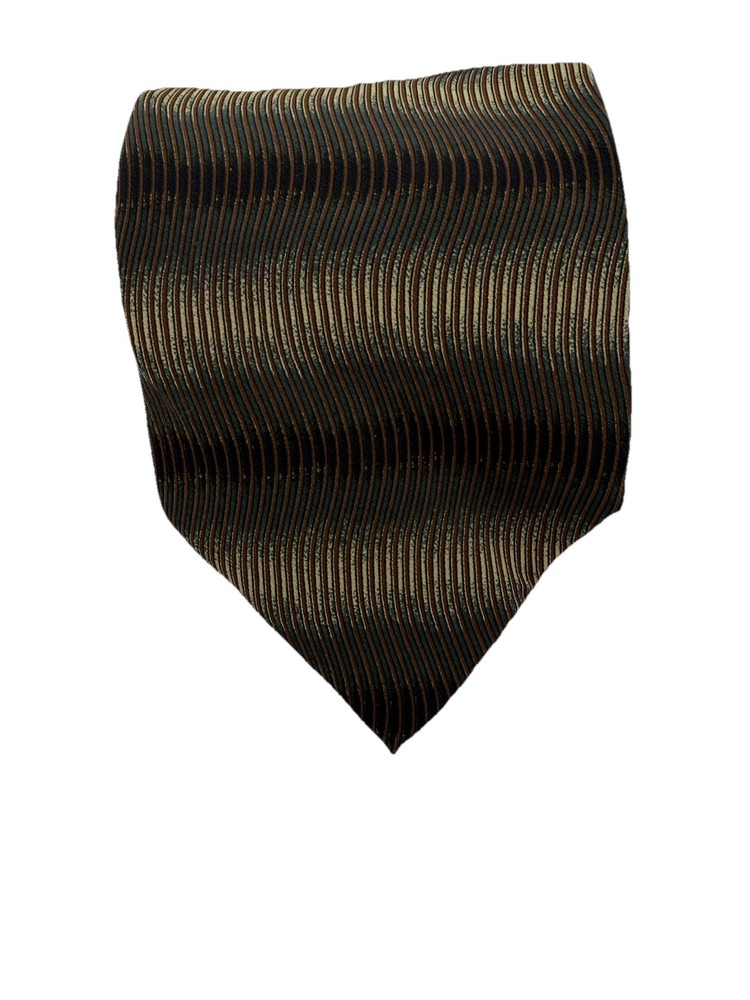 Jhane Barnes Men’s Tie 100% Silk Necktie Brown Gold Striped