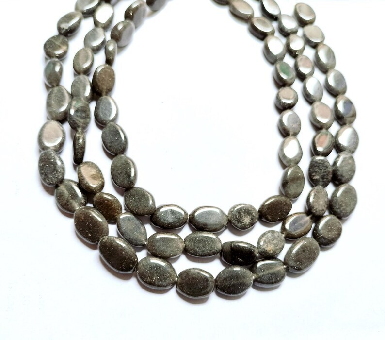Natural Black Aventurine Beads 7-11mm, Oval Shape, 14