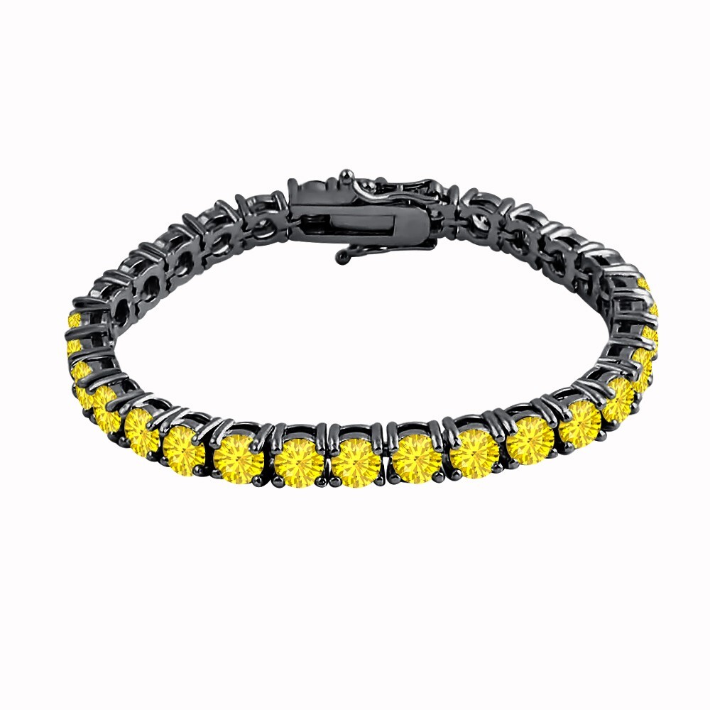 Gift 14ctw Round Yellow Sapphire 14K Black Gold Plated Silver Tennis Bracelet 8