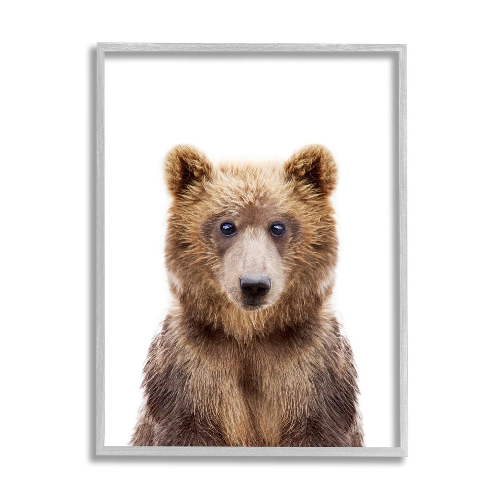 Brown Bear Portrait Gray Framed Giclee Art Design by Sisi and Seb