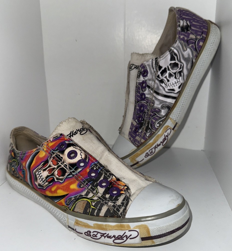 Vintage Y2K Ed Hardy unisex Laceless Slip On Sneakers women’s Size 7 skull