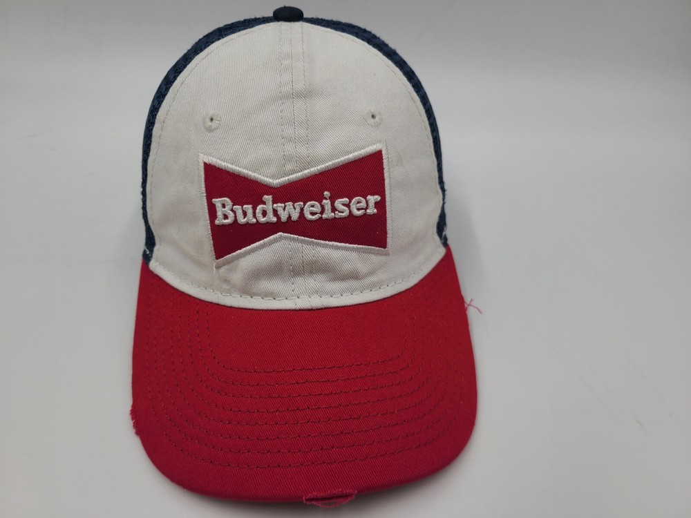 Budweiser Anheuser-Busch Distressed Mesh Trucker Snapback Hat Cap Men Women RWB