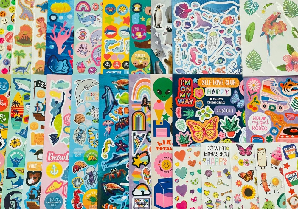 500+ STICKER SET FLOWER INSECT ART CUTE ANIMALS RAINBOW STARS HAPPY THEMES QUOTE