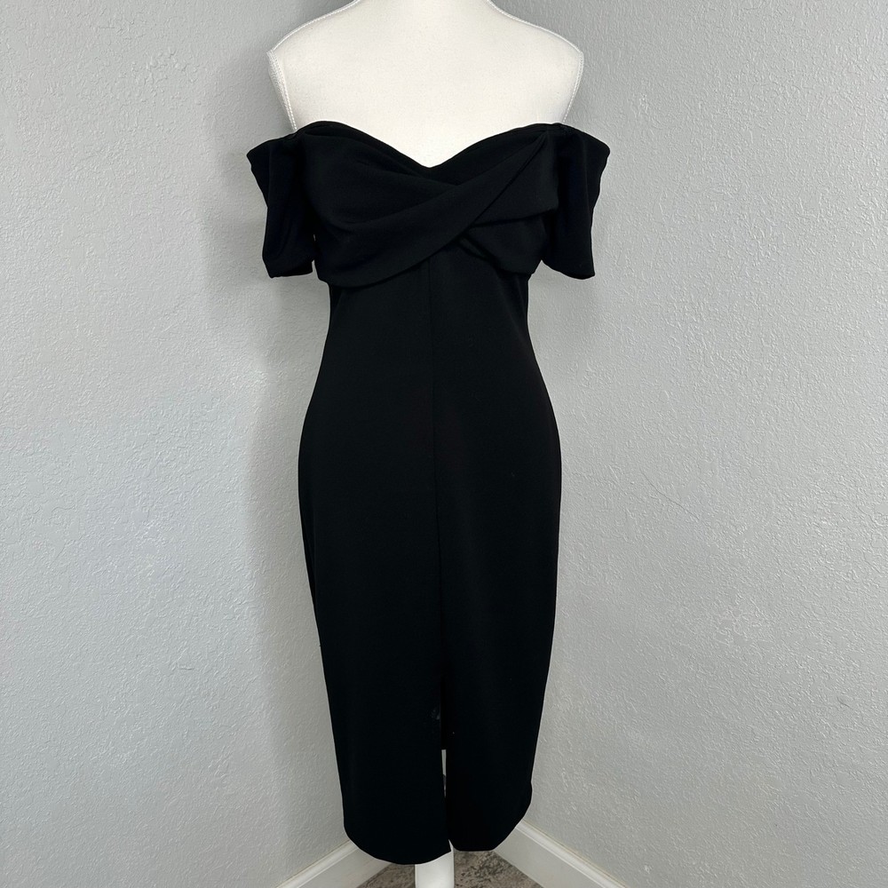 NWOT Betsy Adam Black Off Shoulder Midi Dress Cocktail Party womens size 6