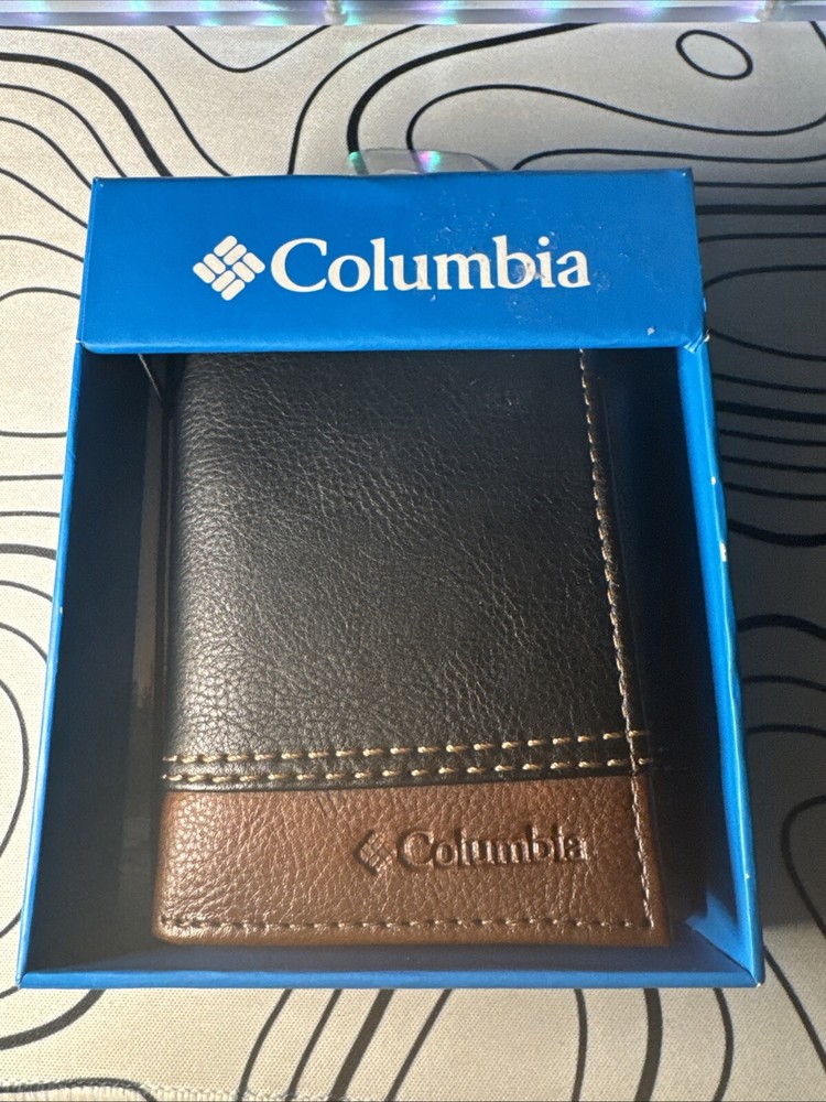 Columbia Men's Trifold Leather Wallet Black/Brown 31CP110038 BRAND NEW