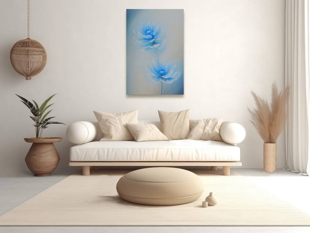 Blue Floral Watercolor Painting Wall Art Canvas Unframed Print Art
