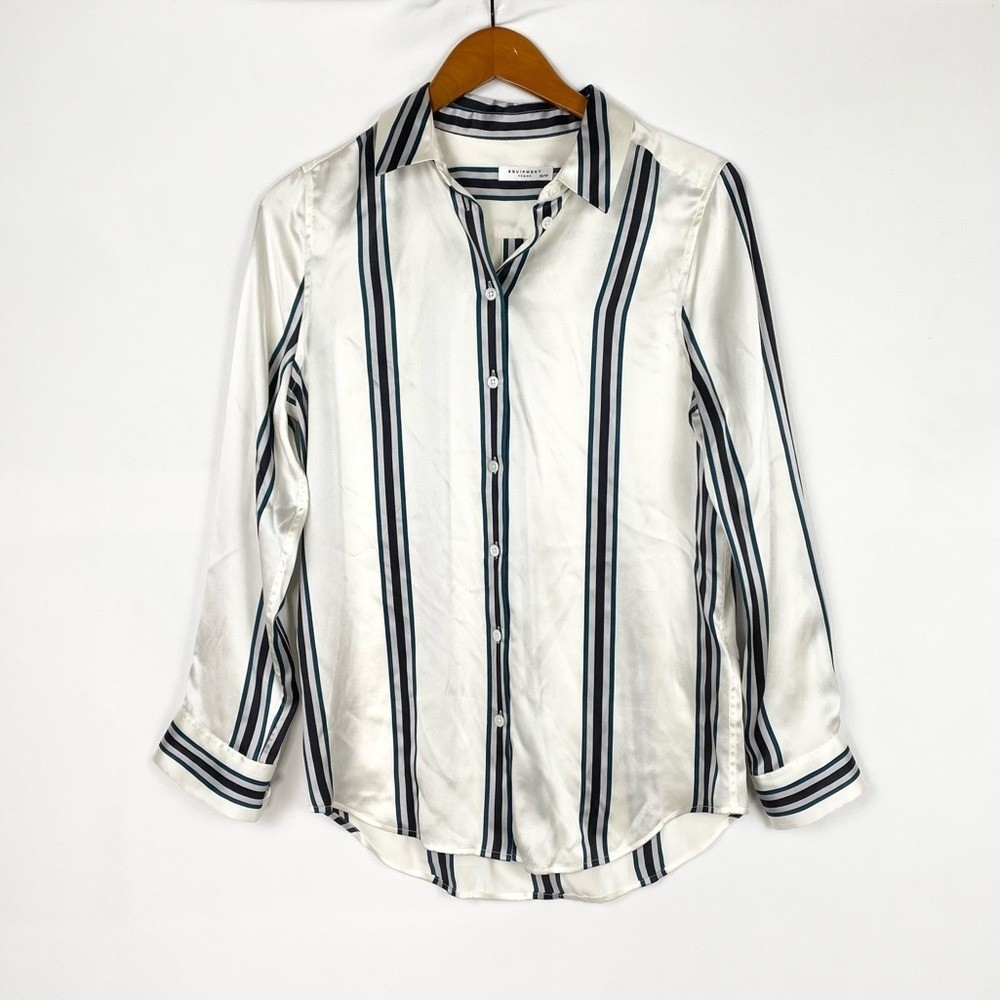 Equipment Femme Silk Striped Collared Button Up Blouse Size Xs Long Sleeve