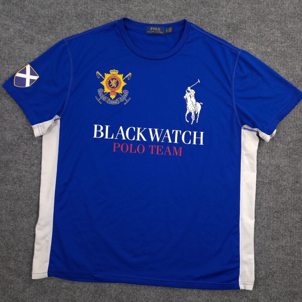Polo Ralph Lauren T Shirt Mens L Blue Blackwatch Polo Team Big Pony Performance