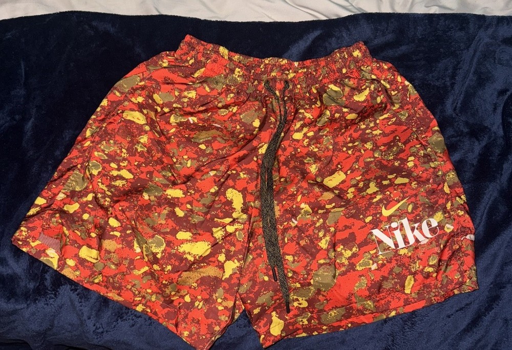 Nike Men's Athletic Camouflage Mesh Swimming Trunks/Shorts Red Yellow Brown L