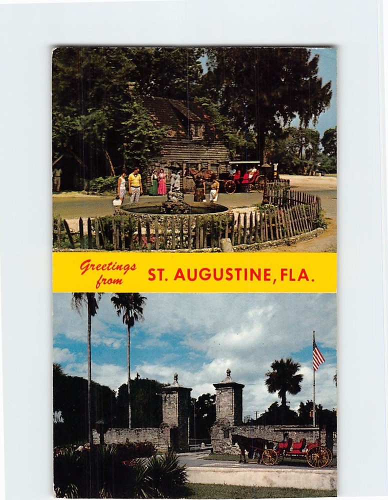 Postcard Oldest Wooden School House and Old City Gates St. Augustine Florida