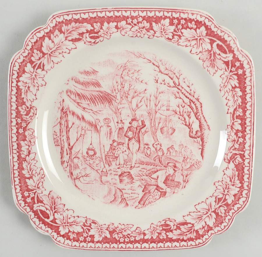 Homer Laughlin  Currier & Ives Red Square Salad Plate 220051