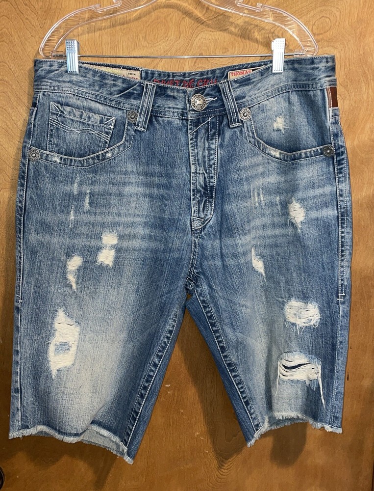 Rivet De Cru Thomas Mens Denim Shorts Blue Tag Size 36 Cut-Off Regular Fit Denim