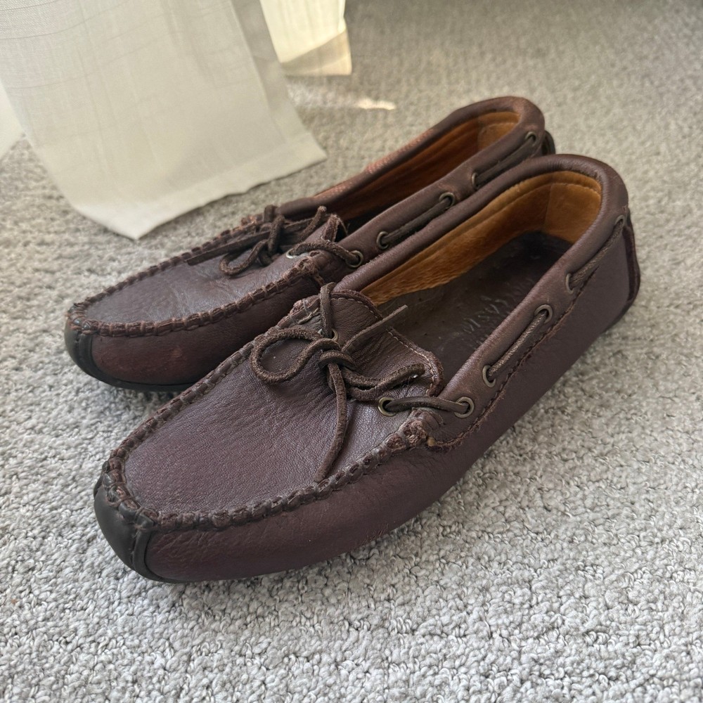 Minnetonka Moccasin Shoes Dark Brown Soft Leather Slip On Loafers Mens Size 9