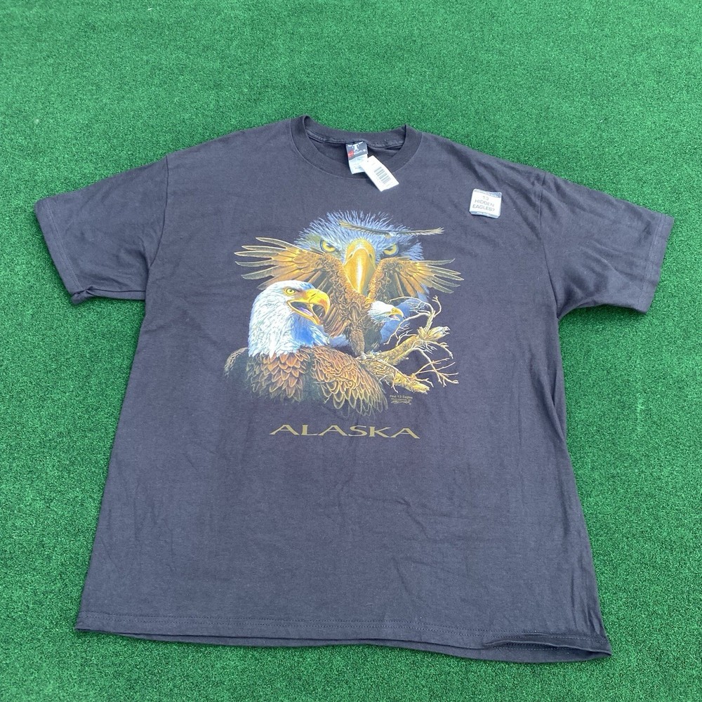 Vintage NWT Alaska Eagles T Shirt - Hidden Image Hanes Beefy T Size XL Black