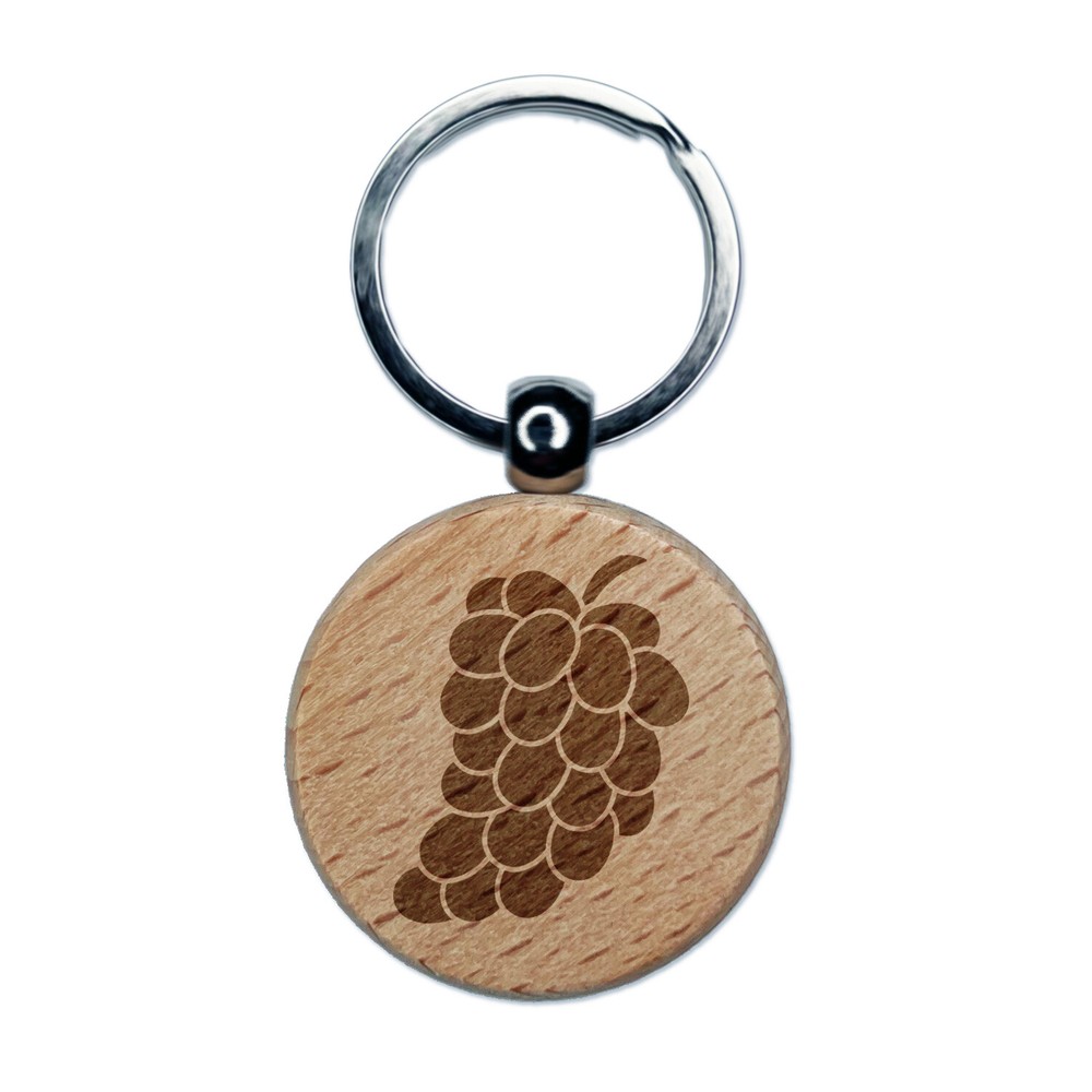 Grapes Fruit Solid Wood Engraved Round Keychain Charm Tag  