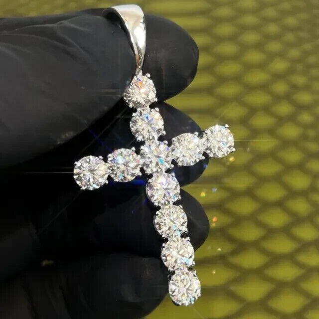 3.10Ct Round Lab-Created Diamond Men's Cross Pendant 14K White Gold Plated