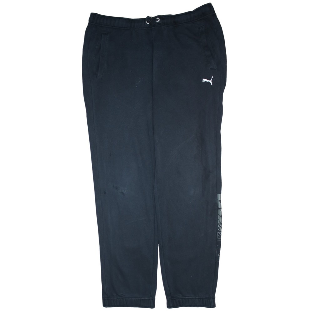 Puma Mens Joggers Black Fleece Elastic Waist Logo Print Tapered Sweatpants L