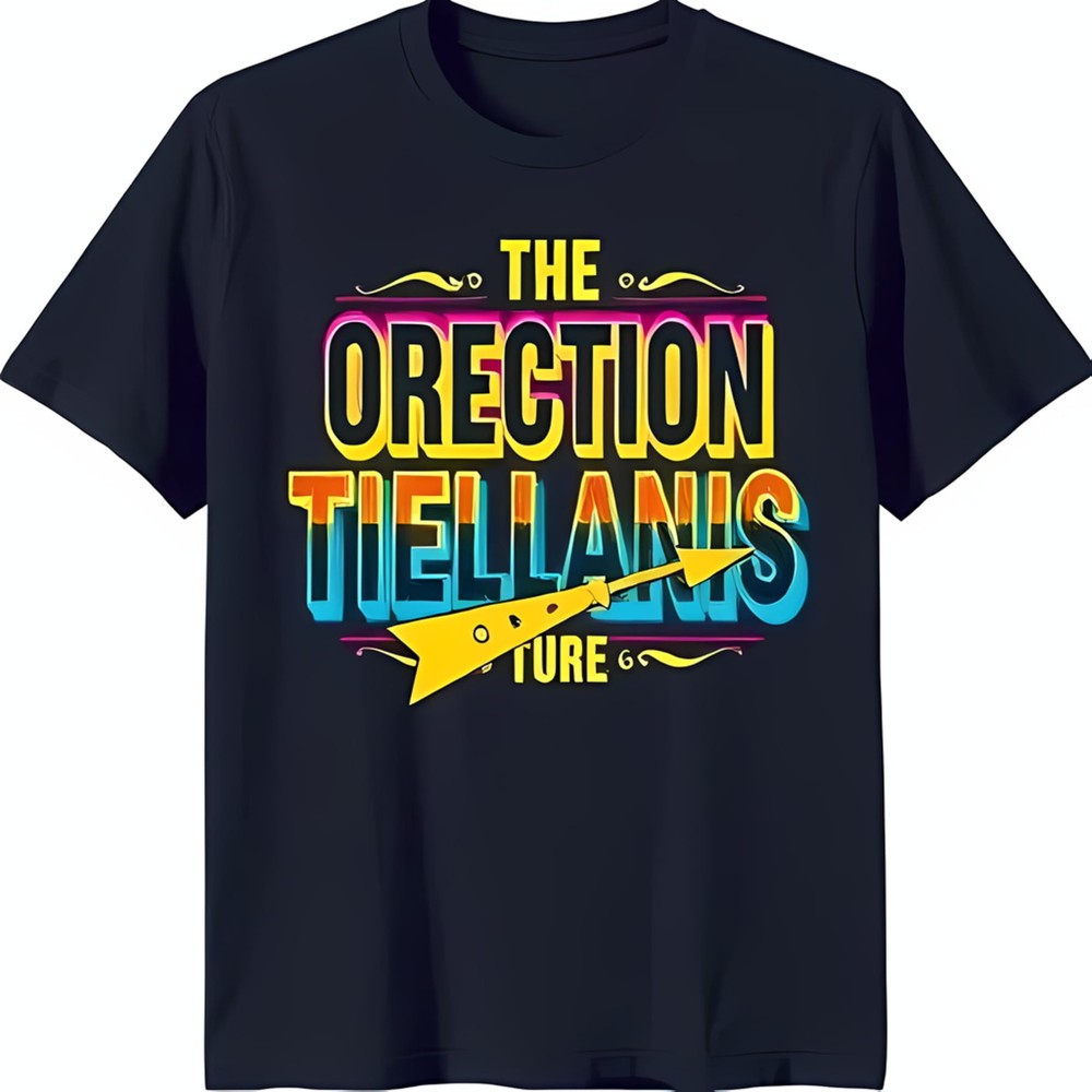 Stylish Black T-Shirt with Colorful 'The O'rection Tiellanis' Graphic & Arrow