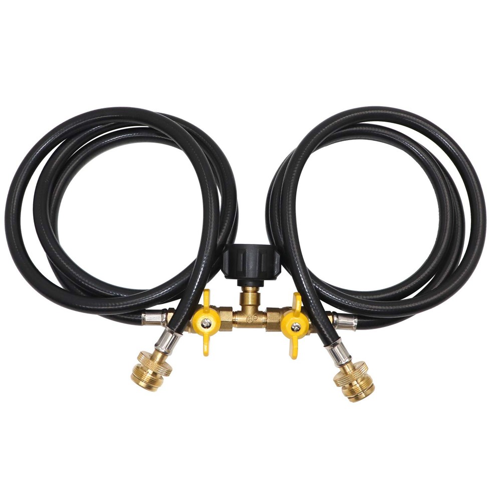 5ft Propane 2 Way Splitter Adapter Hose 1 lb to 20 lb Converter with Shut Off...