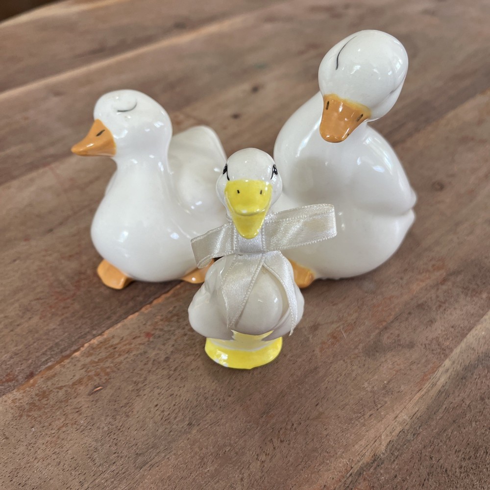 Set of 3 Vintage Cute Ceramic Duck Figurines Silly Goose Friends Hand Painted HA