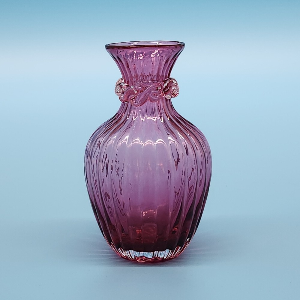 Vtg Pilgrim Glass Cranberry Ribbed Optic Bud Vase 5