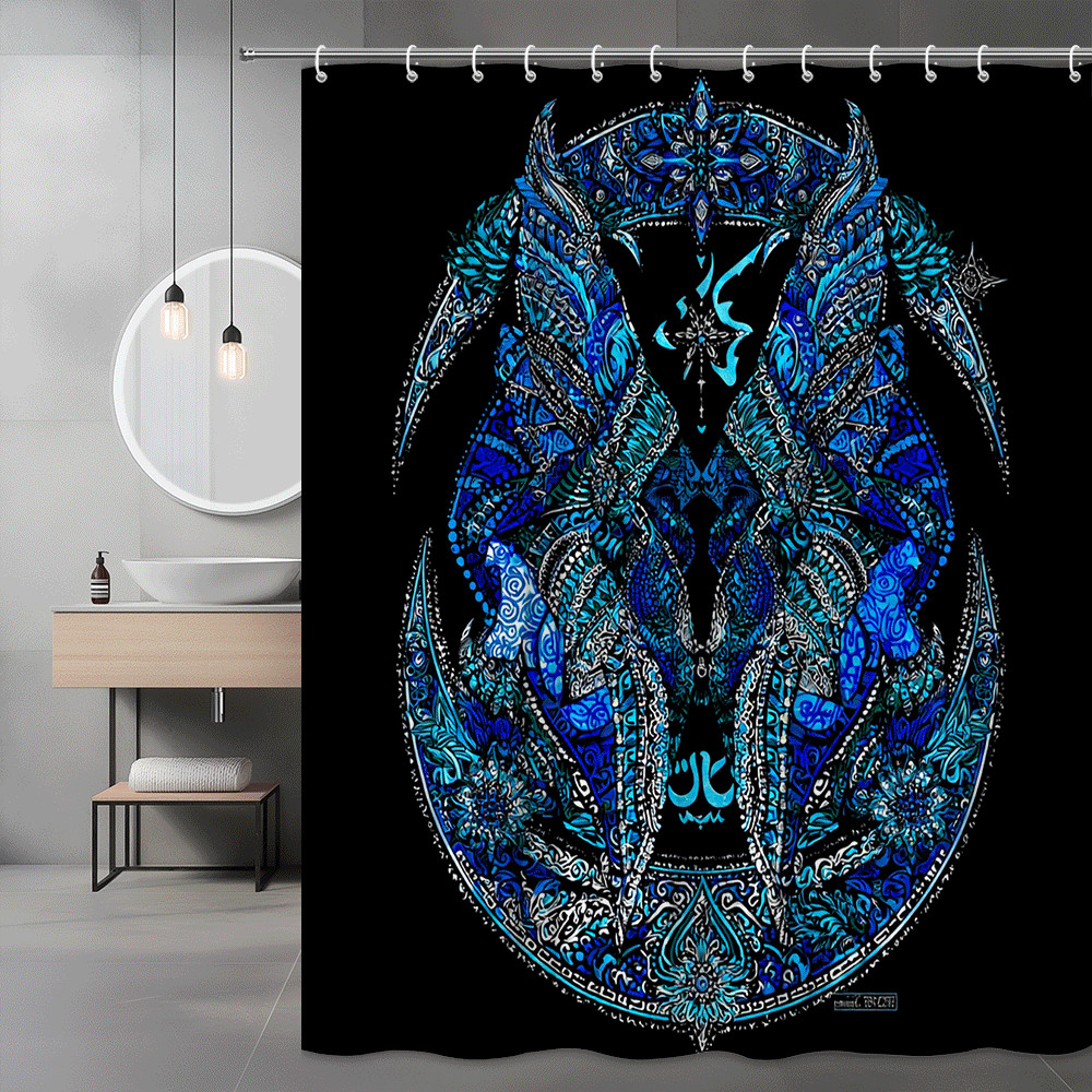 Blue Gothic Floral Graphic Shower Curtain