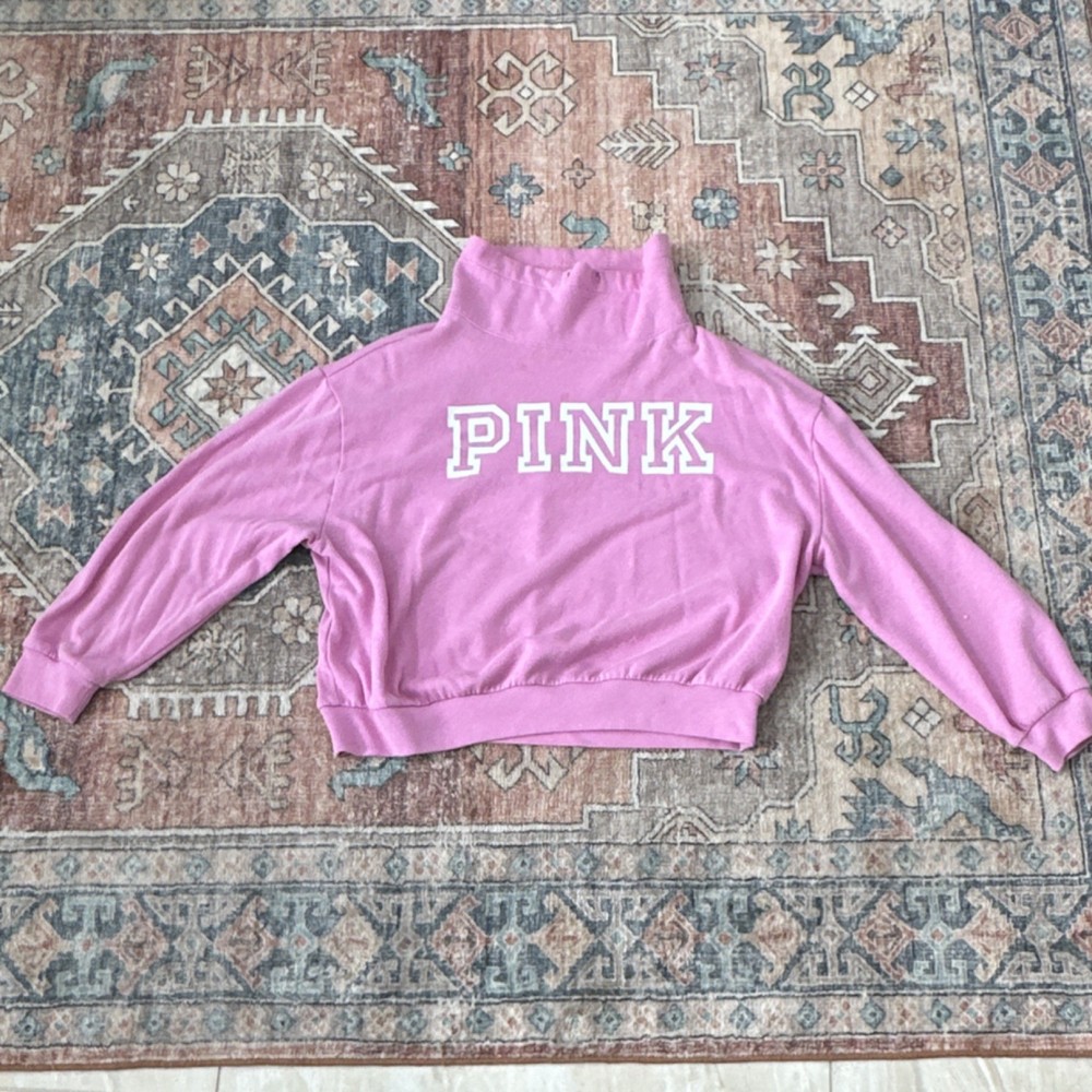 Victoria's Secret PINK Pink Pullover Mock Neck Sweatshirt Logo Size S for Women