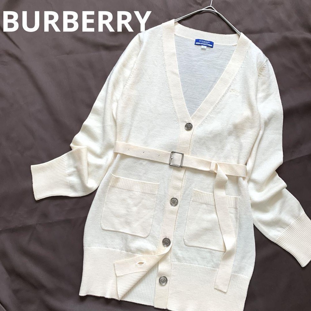 Burberry Blue Label Off White Long Sleeve Cardigan with Belt Size M