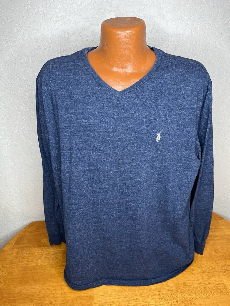 Men's Polo by Ralph Lauren L/S V-Neck T-Shirt 2XL XXL - Blue - Cotton
