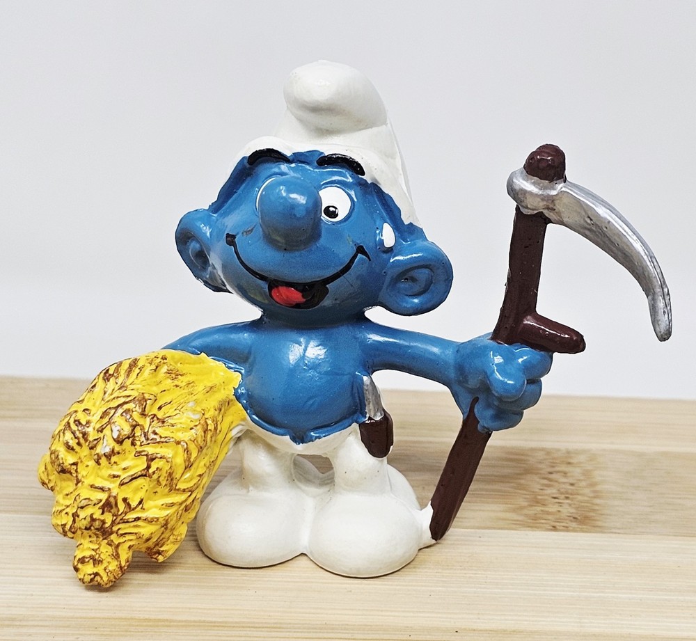 Schleich Smurfs Harvest Farmer Smurf 1981 PVC Vintage Peyo Smurf Figure