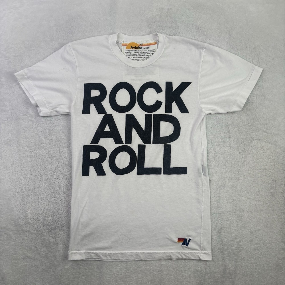 Aviator Nation Rock And Roll White Short Sleeve Graphic Shirt Men's Small