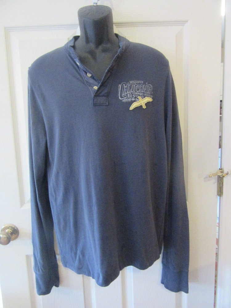 VINTAGE HOLLISTER MENS NAVY BLUE PULLOVER HENLEY SHIRT~MEDIUM