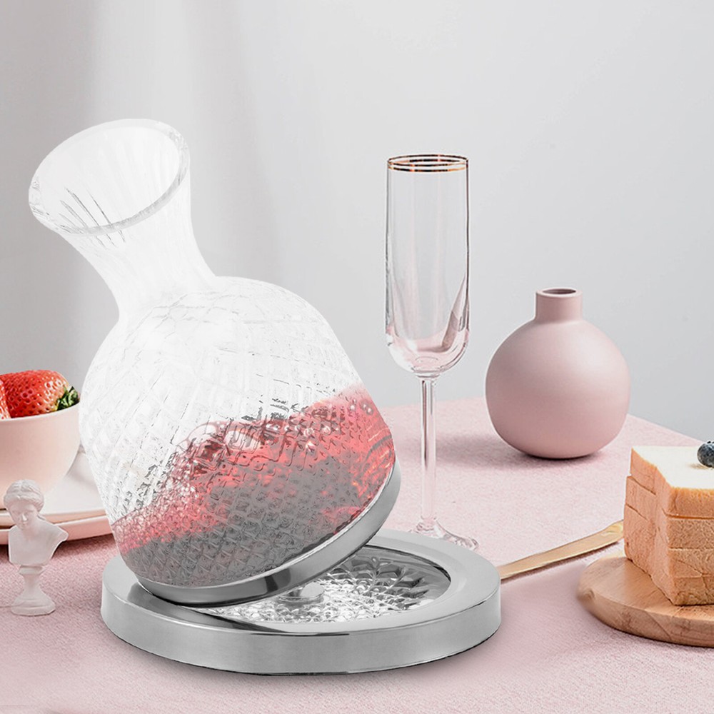 360° Rotating Crystal Red Wine Decanter Set with Stainless Steel Base