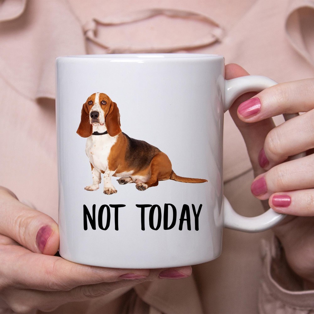 Funny Lazy Basset Hound Dog Mug Gift for Dog Moms Red Sable Not Today Design