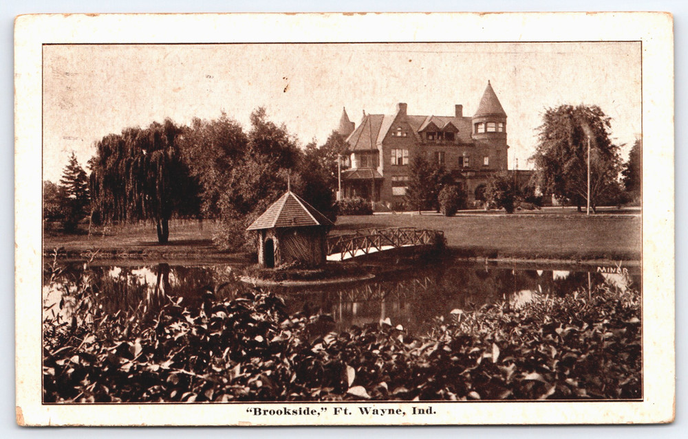 Vintage Old Postcard John H. Bass Mansion Brookside Home Lake Fort Wayne Indiana