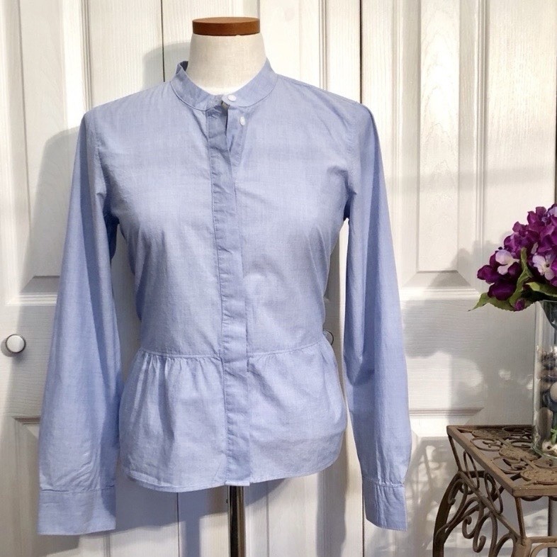 Madewell Lakeside Blue Cotton Peplum Button Up Long Sleeve Shirt