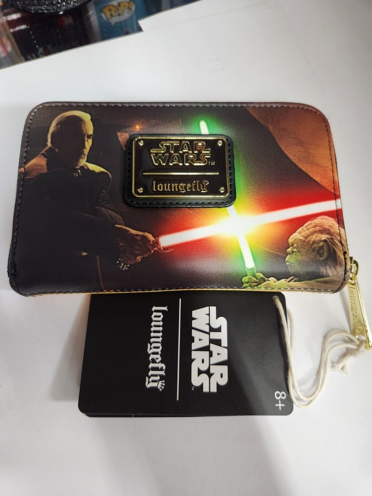 Loungefly Wallet NWT Star Wars Attack Of The Clones Dooku Yoda Obi Wan Mace Wind