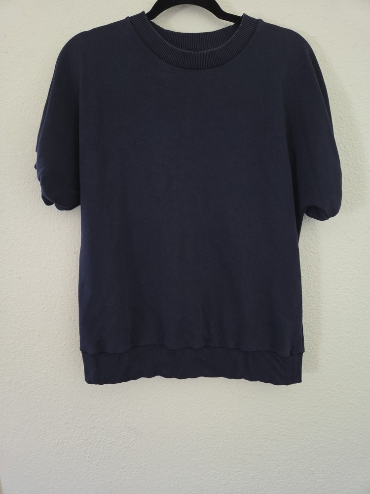 Womens Cos Navy Blue Short Sleeve Crewneck Top Sz M
