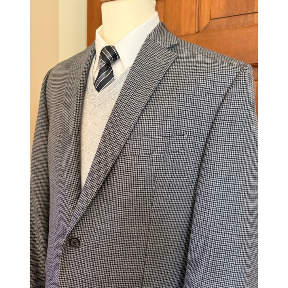 Ralph Lauren Houndstooth Sport Coat Mens 42R Gray Wool Two-Button Blazer Jacket