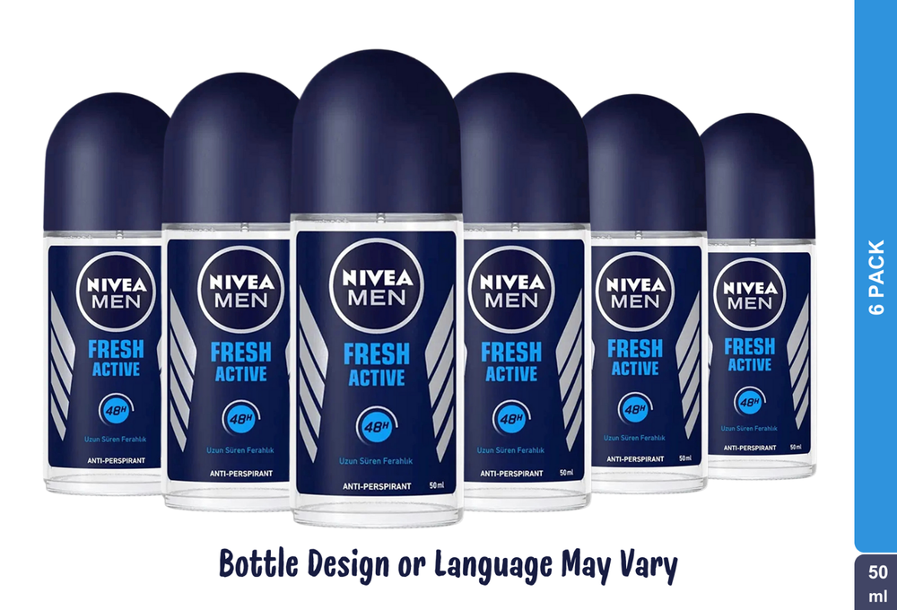 Nivea Men Fresh Active 48H Roll-On Deodorant 50ml 1.7 fl oz Pack of 6