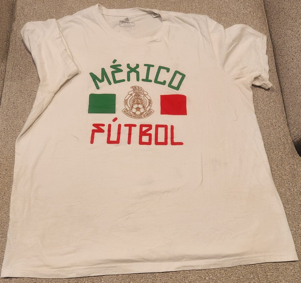 Mens Adidas Mexico Futbol Soccer Amplifier Tee T-shirt Short Sleeve White  XL