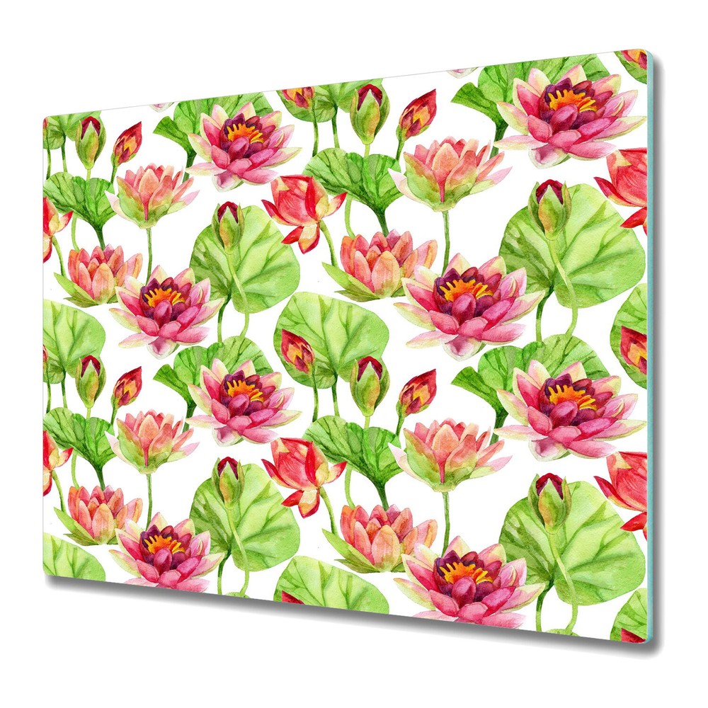 Glass Chopping Cutting Board Worktop Saver Lotus Flowers Leaves 60x52