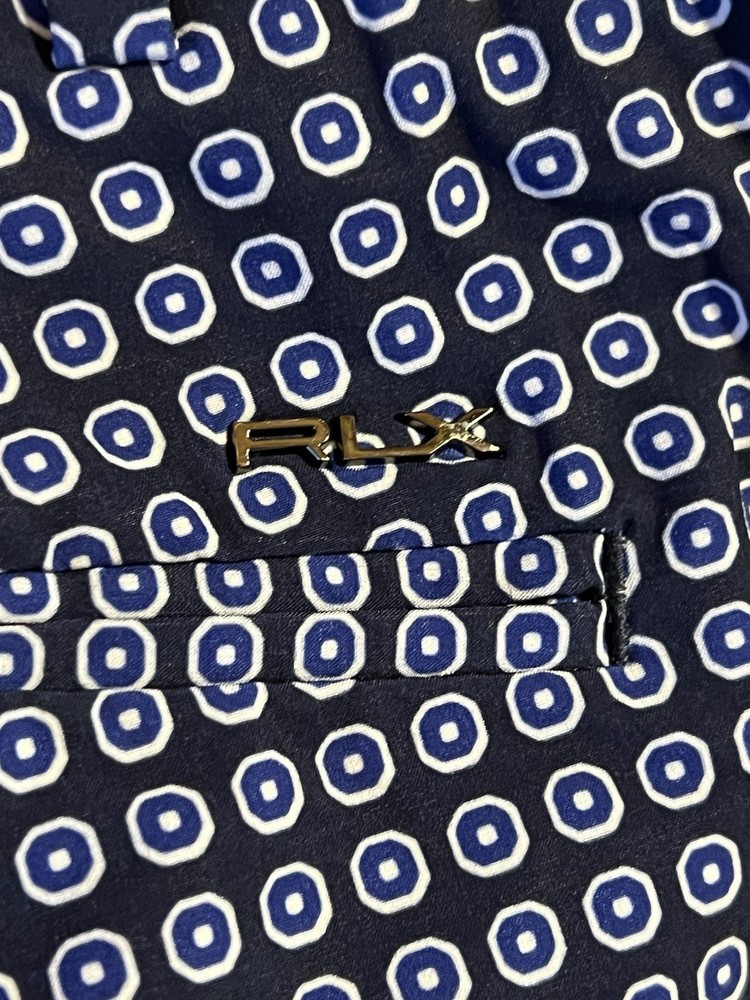 RLX Ralph Lauren Performance Stretch Geometric Mens 38 Blue Golf Shorts Zipper