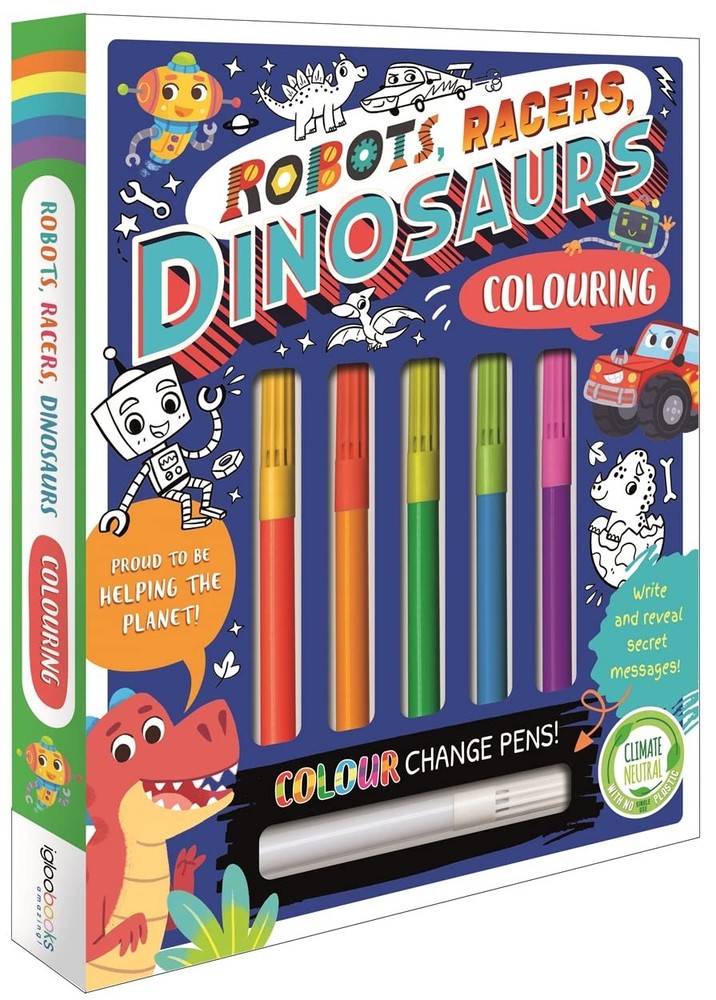 Robots, Racers, Dinosaurs Colouring Book With Pen Set by Igloo - Ages 3-6 - PB